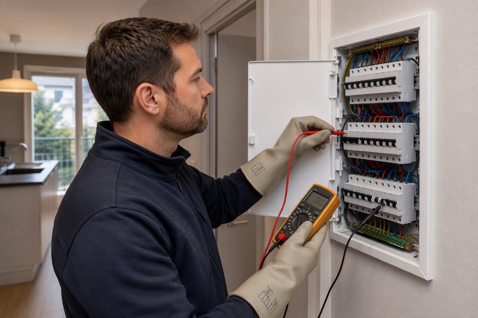 Diagnostiqueur contrôlant un tableau électrique
