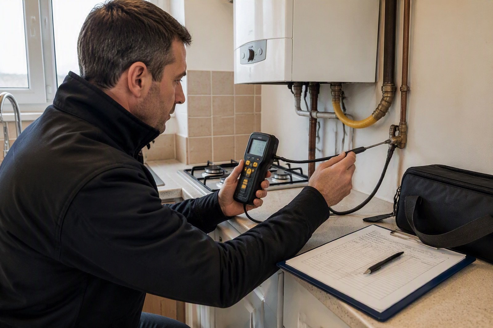 Diagnostiqueur contrôlant une installation de gaz
